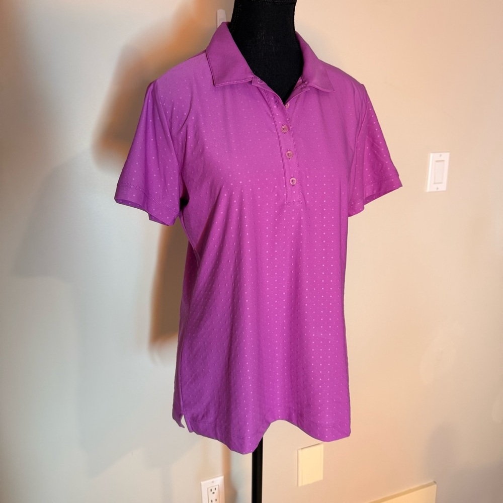 NIKE GOLF Purple Polka Dot Polo Shirt Top Athletic Golfcore Tenniscore Large - Picture 4 of 14